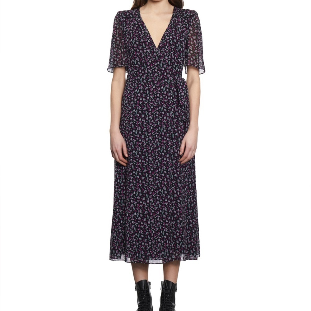 The Kooples Wrap Dress Floral Pink and White Small Flowers Size 1 Womens